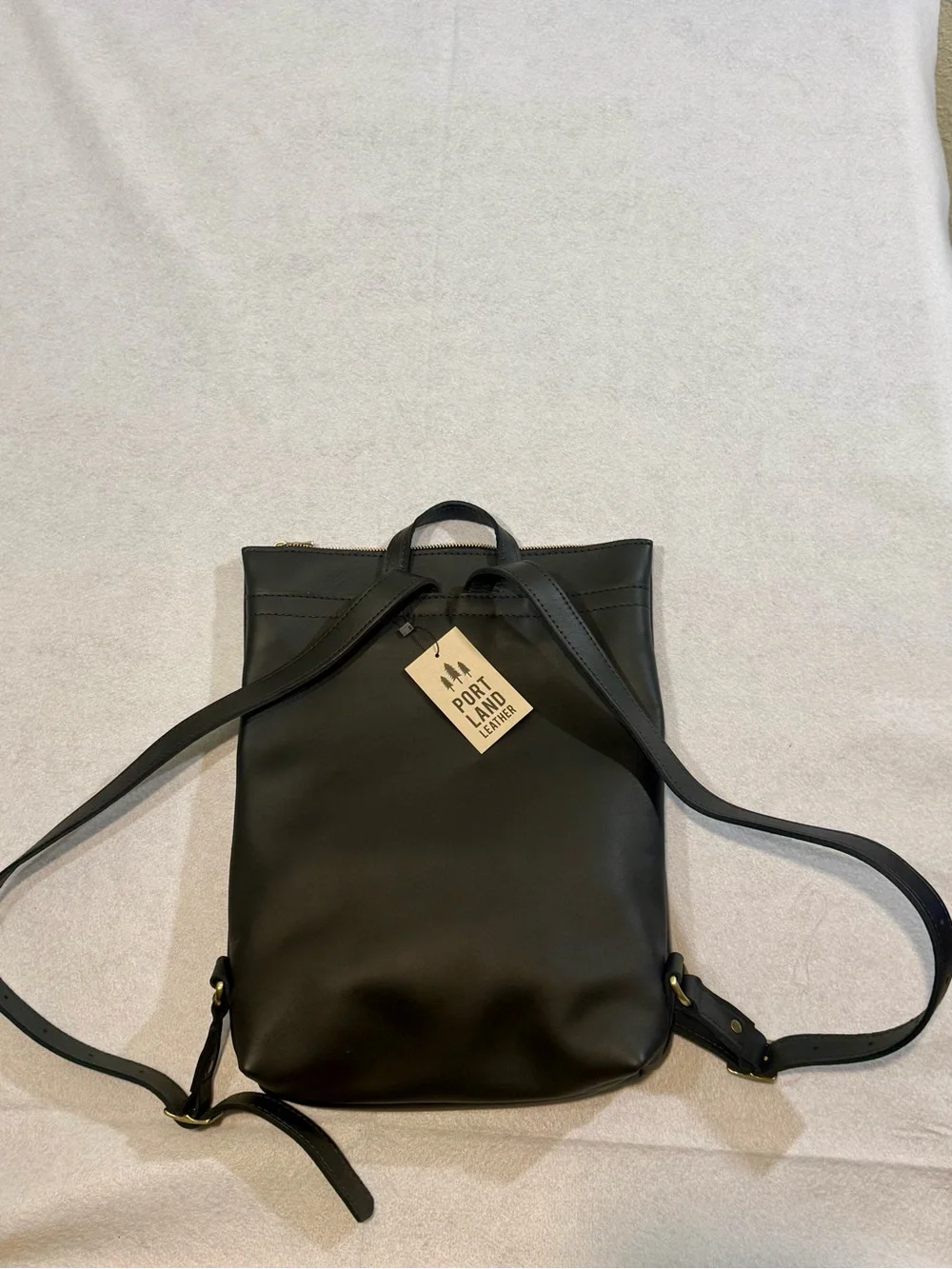 Portland Leather Laptop Backpack Leather Black With Gold Front Zip Pocket